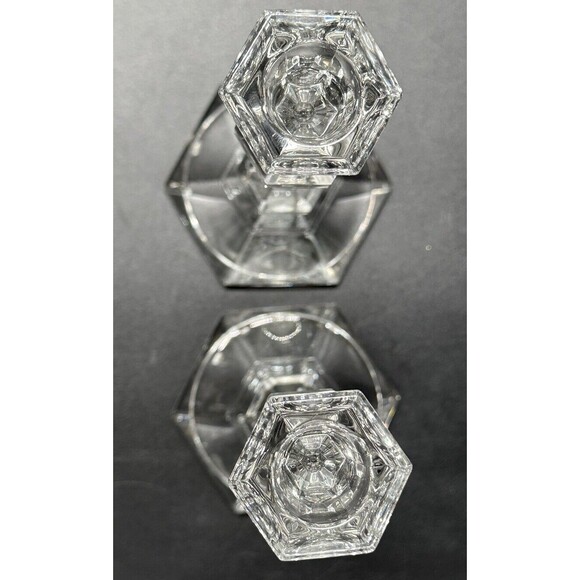 Set of 2 Vintage Clear Crystal Candlesticks for Pillar Candles 7.5 Inches Tall - Picture 3 of 4